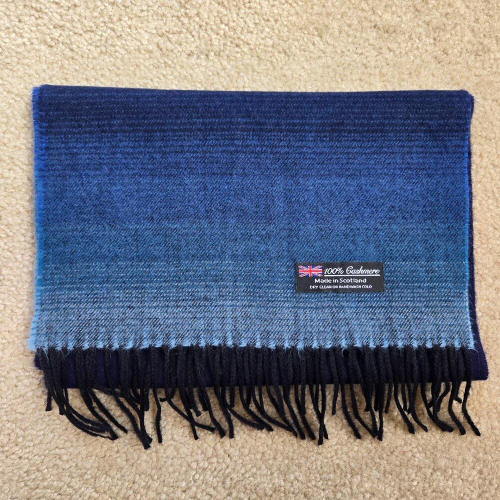 NWOT Blue Ombre Gradiated Cashmere Scarf with Fringe